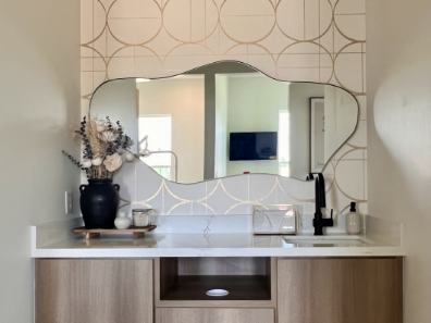 Mirror and sink in bathroom