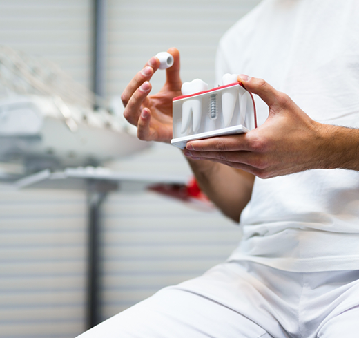 Holding dental implant model and crown