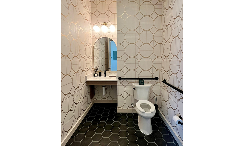 Toilet and sink in bathroom
